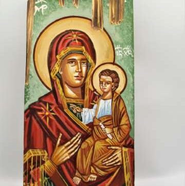 Χειροποίητη Αγιογραφία Παναγιά Βρεφοκρατούσα ζωγραφισμένη στο χέρι, βυζαντινή. Διαστάσεις 0,32εκ Χ 0,14εκ