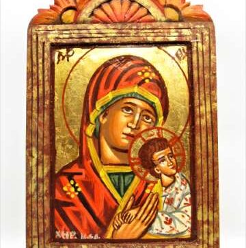 Χειροποίητη Αγιογραφία Παναγιά Βρεφοκρατούσα ζωγραφισμένη στο χέρι σκαλιστή, βυζαντινή. Διαστάσεις 0,25εκ Χ 0,17εκ